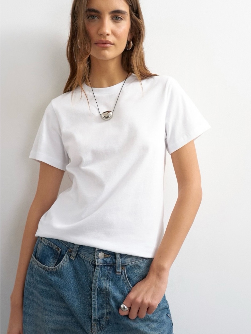 NewTopshopWomen's Crewneck Short Sleeve Tee in White Size 8 medium